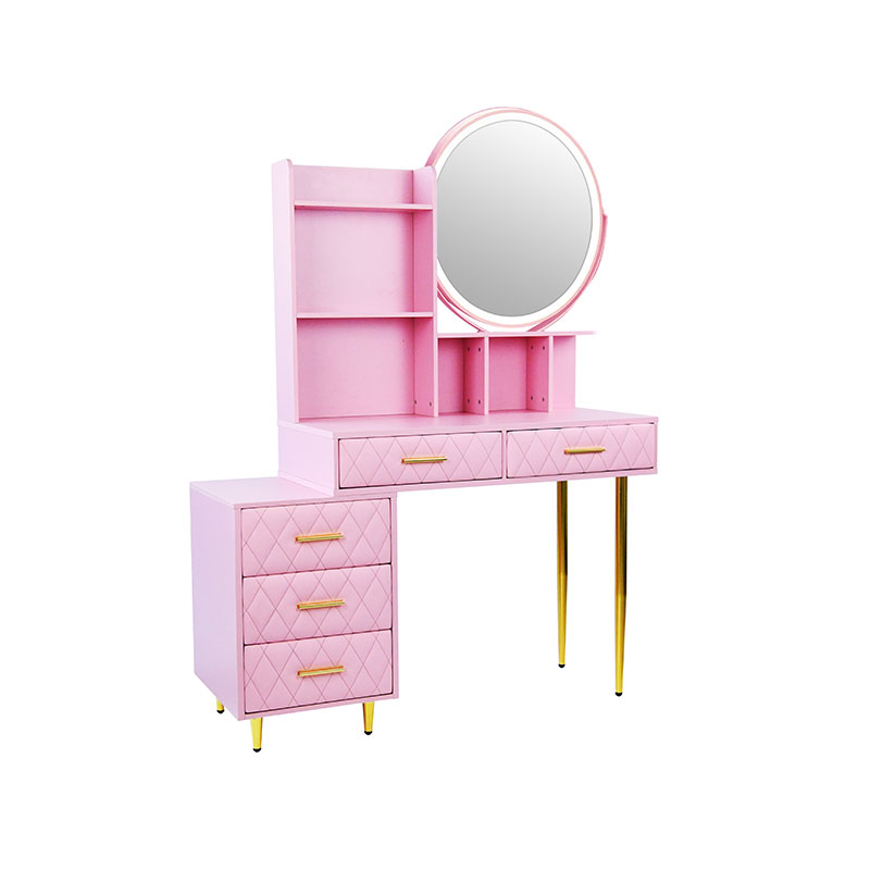 HZ7040ZP Pink vanity desk with 4 drwers & open storage space