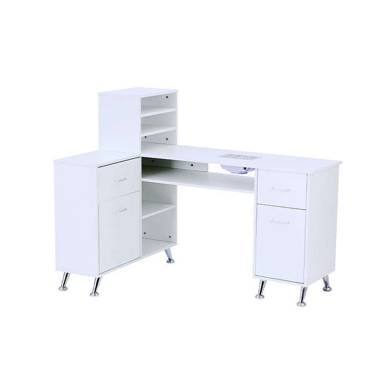 HZ2057 White & sliver manicure table with drawers and shelves for storage