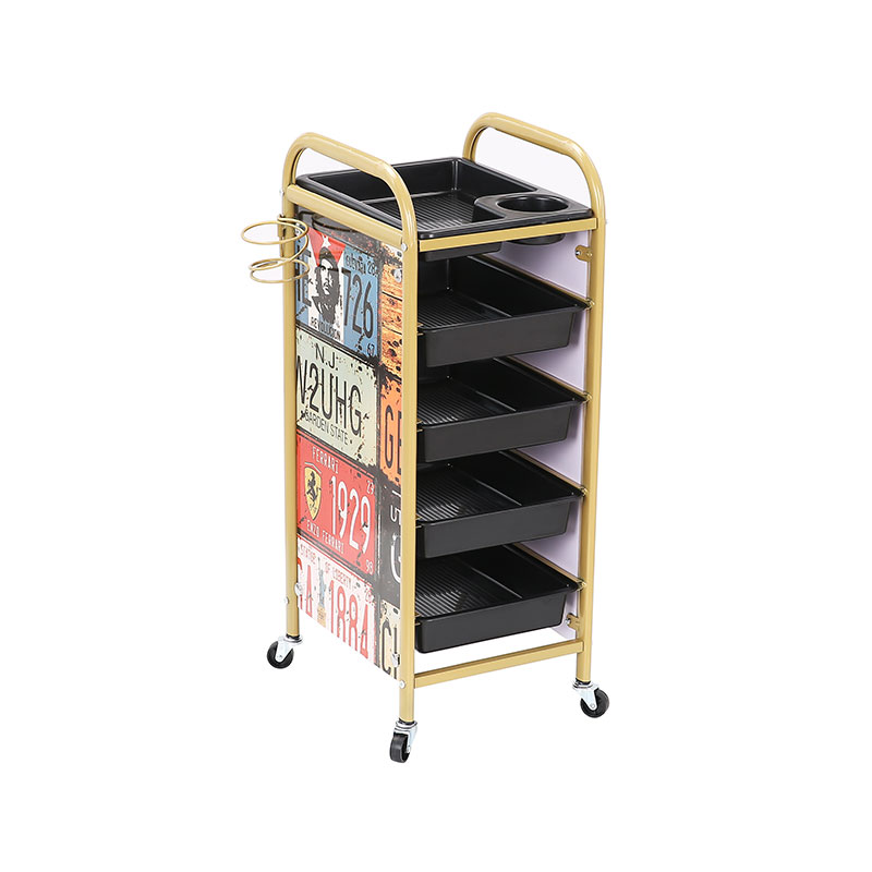 HZ2026 Golden frame rolling hair salon cart rack with worktop
