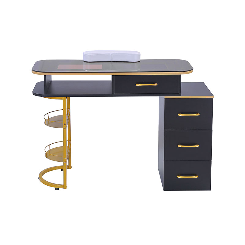 HZ2055 / HZ2055B Manicure table glass top nail desk station with 4 drawers & 2-tier storage shelves