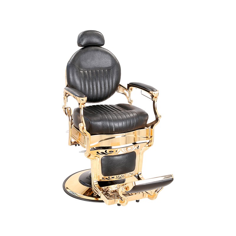 HZ8799C Black & Gold Vintage Barber Chair with Aluminum Frame, 200kg Heavy-Duty Capacity