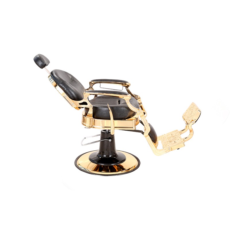 HZ8799C Black & Gold Vintage Barber Chair with Aluminum Frame, 200kg Heavy-Duty Capacity