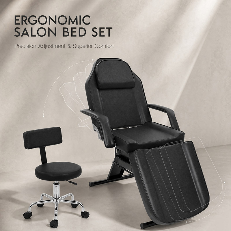 HZ009-BK/HZ009-CM/HZ009-PK Beauty Bed w/ Storage & Stool | 150kg