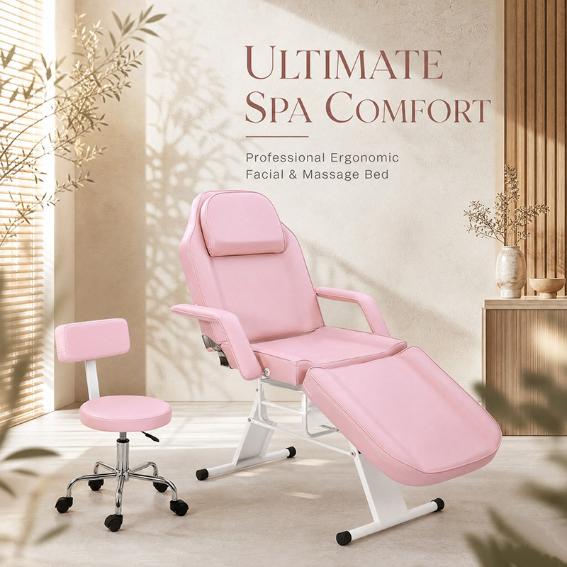 HZ009-BK/HZ009-CM/HZ009-PK Beauty Bed w/ Storage & Stool | 150kg
