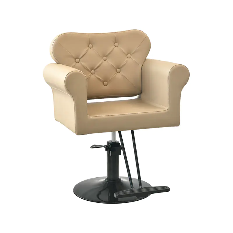 HZ88104 Salon Chair Beige Diamond Tufted Foot Pedal