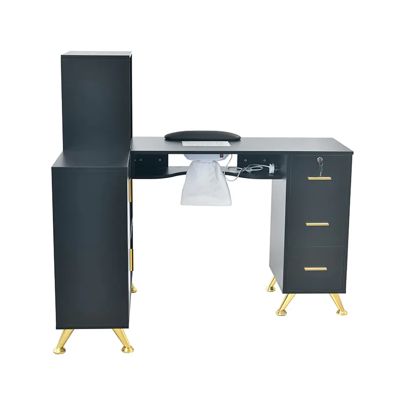 HZ2114 Nail Dust Desk with Shelf Black/White 3-Drawer
