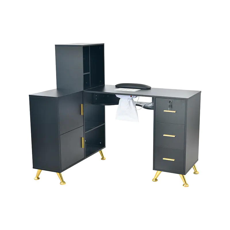 HZ2114 Nail Dust Desk with Shelf Black/White 3-Drawer