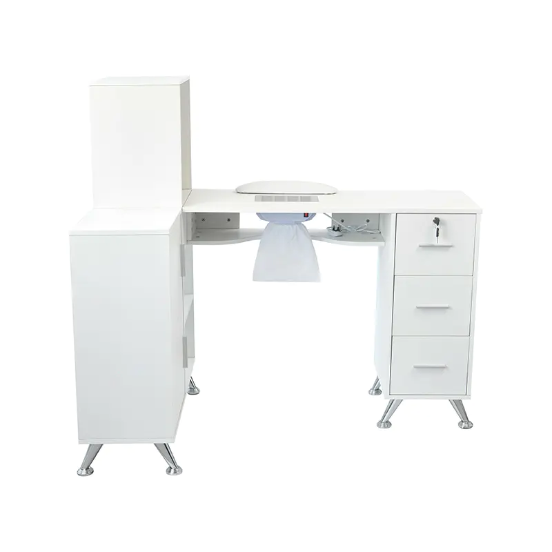 HZ2114 Nail Dust Desk with Shelf Black/White 3-Drawer