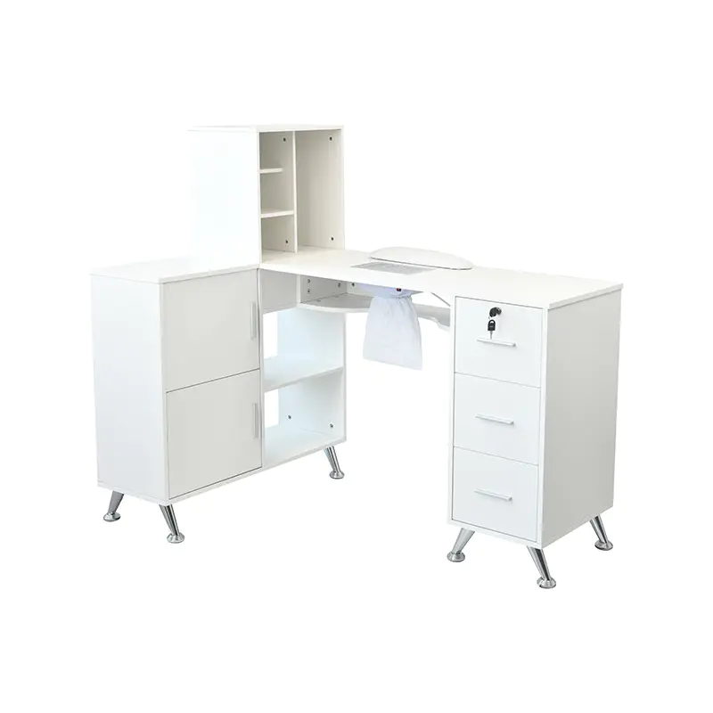 HZ2114 Nail Dust Desk with Shelf Black/White 3-Drawer