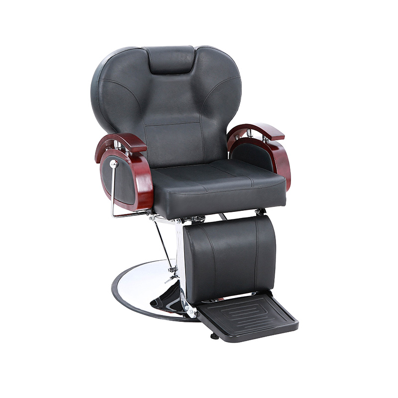 HZ8705B Black with wooden handrail hydraulic recline barber chair