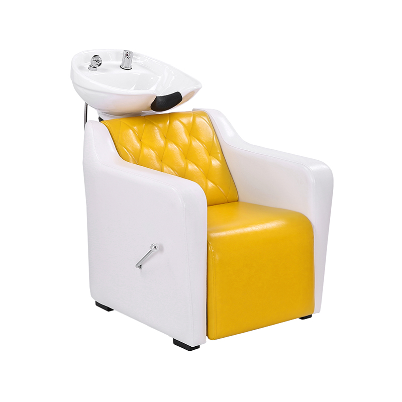 HZ9081 White & yellow shampoo chair with reclining legrest
