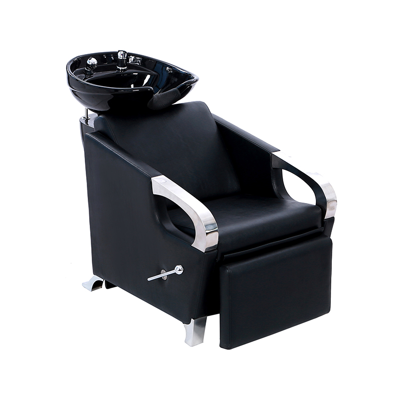 HZ9018 / HZ9018G Blak & gold shampoo backwash unit-tilting white porcelain bowl