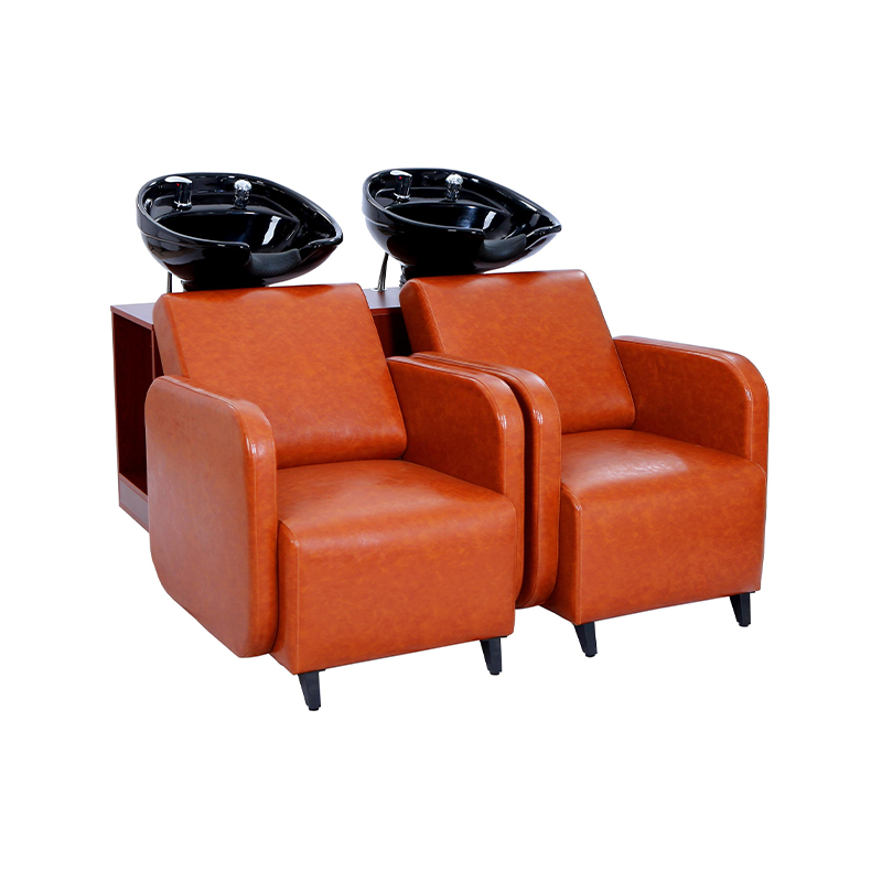 HZ9101 Red brown double-seat shampoo station chair