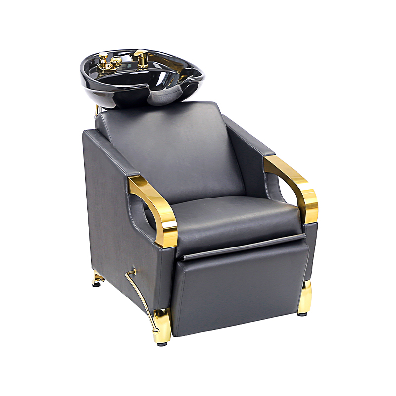 HZ9018 / HZ9018G Blak & gold shampoo backwash unit-tilting white porcelain bowl